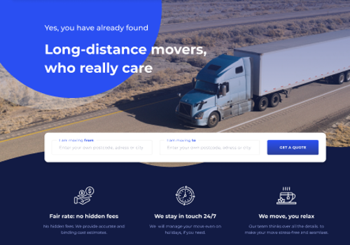 Web Development Package Example: Landing page for moving company