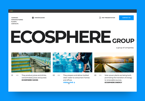Web Development Package Example: Ecosphere – Group of manufacturing companies