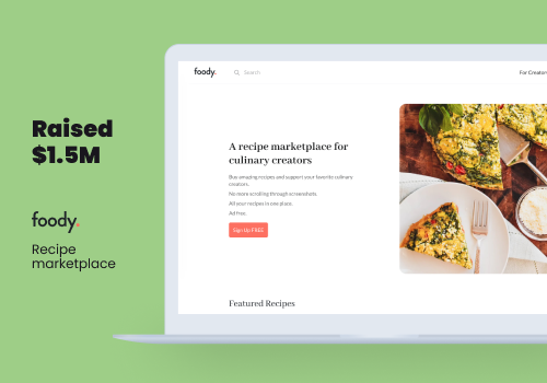 Custom Software Development Package Example: US-based recipe marketplace; Raised $1.5M