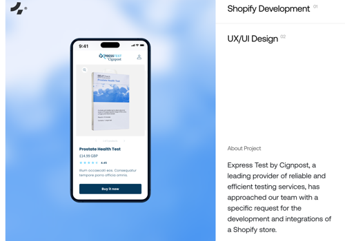 UX/UI Design Package Example: Shopify Development | Express Test by Cignpost