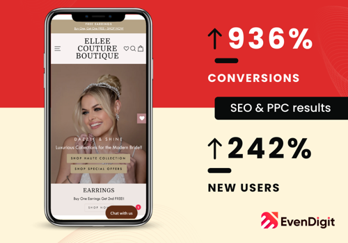Search Engine Optimization Package Example: Gained 242% new users and 936.3% new conversions