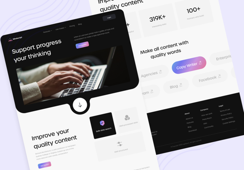 Web Development Package Example: AI Content Writer Landing Page Concept Design