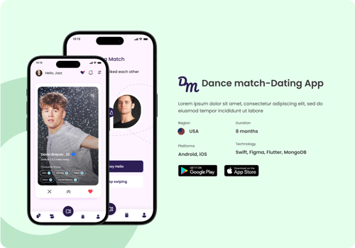 Mobile App Development Package Example: Dancematch - Social Networking App