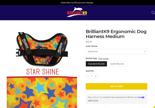 E-Commerce Development Package Example: Website & Theme Optimizations for BrilliantK9