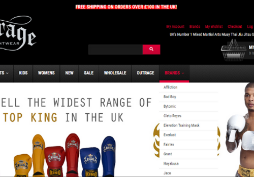 E-Commerce Development Package Example: Outrage Fight Wear: Web Development Service