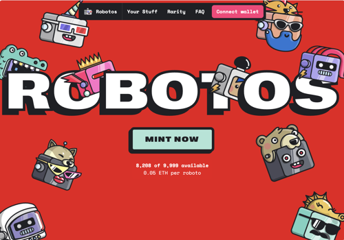 Web Development Package Example: Robotos – collection of characters minted as NFTs