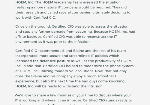 Cybersecurity Package Example: HOEM Cybersecurity Incident, pg. 2