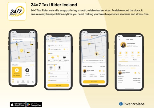 Mobile App Development Package Example: 24x7 Taxi Rider Iceland Mobile App