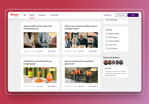 UX/UI Design Package Example: Prezzee Pty Ltd