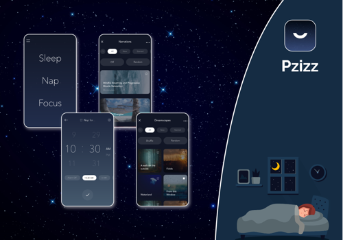 UX/UI Design Package Example: Pzizz meditation app to help Insomnia patience