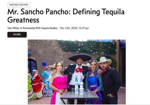 Public Relations Package Example: Sancho Pancho Tequila - Guaranteed PR Placement