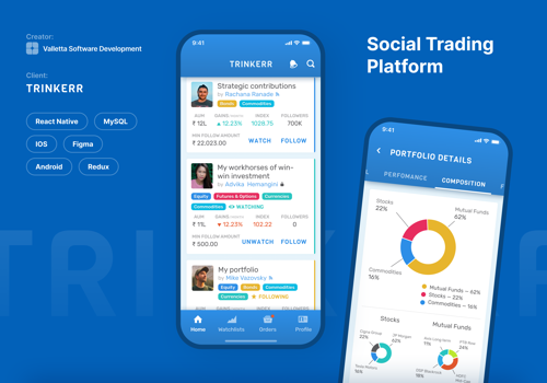 Mobile App Development Package Example: Trinkerr - Social Trading Platform