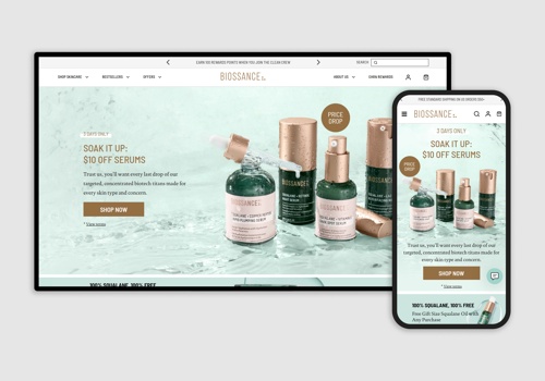 Web Design Package Example: Biossance Store Design and Development
