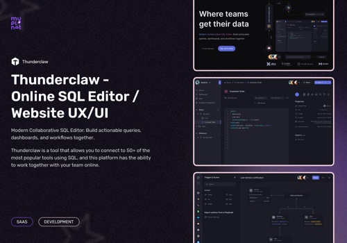 UX/UI Design Package Example: Thunderclaw - Online SQL Editor / Website UX/UI