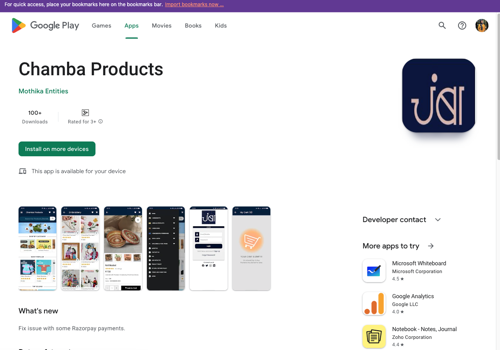 Mobile App Development Package Example: Chamba Products