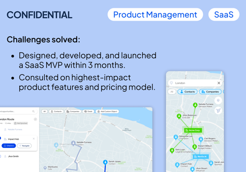 Custom Software Development Package Example: [CONFIDENTIAL] Geo-located CRM field sales SaaS