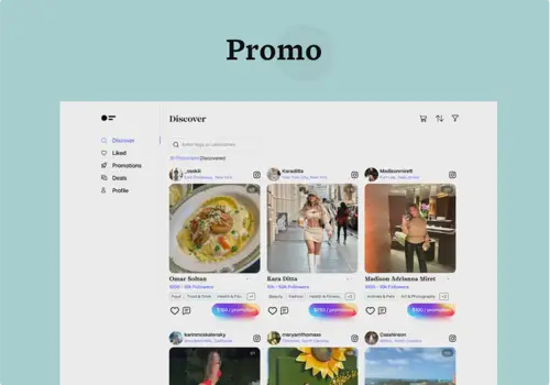 Web Design Package Example: Promo - Influencer marketing service finder platfo