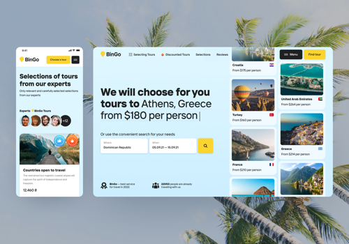 UX/UI Design Package Example: BinGo Tours — Travel selection platform