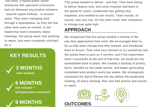 Other IT Consulting and SI Package Example: From Lack of Delivery to Product Expansion
