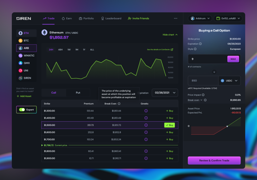 UX/UI Design Package Example: UX Design for the DeFi options trading platform