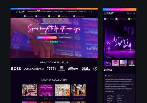 E-Commerce Development Package Example: Sculpt Neon Signs – Enhanced eCommerce Performance
