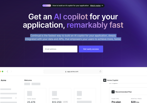 Web Design Package Example: Continual - AI Copilot for apps
