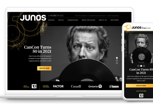 Web Design Package Example: The JUNO Awards