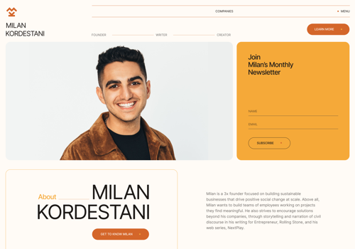 Web Design Package Example: Milan Kordestani's Personal Website