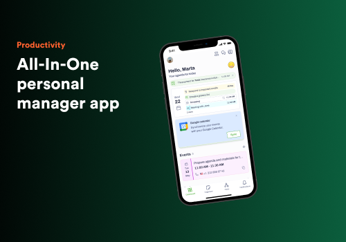 Mobile App Development Package Example: All-In-One personal manager app