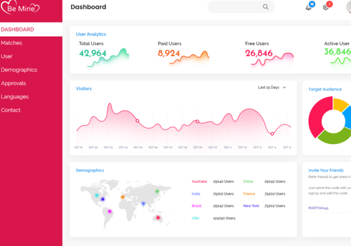 Mobile App Development Package Example: Be Mine Dating App Dashboard