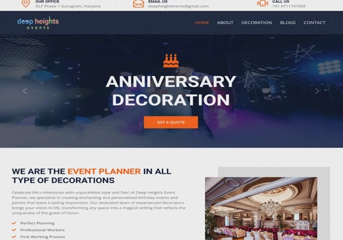 Web Design Package Example: Events and party Planner website