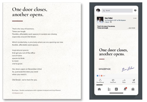 Advertising Package Example: Mindspace Coworking - WeWork Tactical Ads