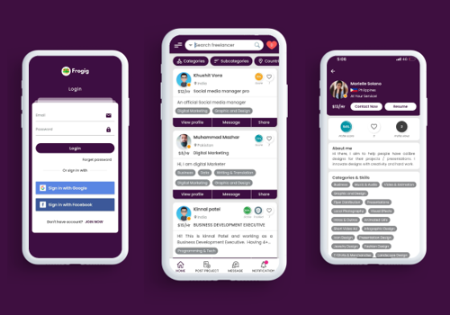 Mobile App Development Package Example: Frogig - Global Freelancing Marketplace