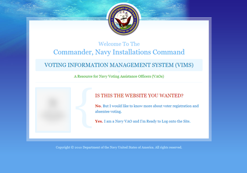 Web Design Package Example: Navy Voting Information Management System (VIMS)