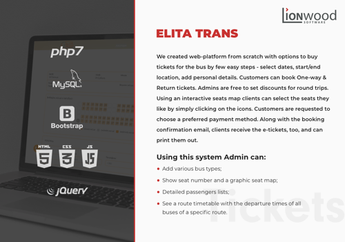 Web Development Package Example: Platform for Online Bus Ticket Booking Service