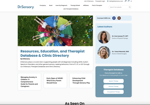 Web Design Package Example: Resources, Education, and Therapist Database