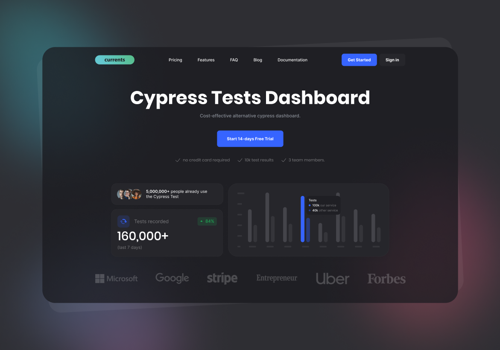 Web Development Package Example: Currents | Landing Page