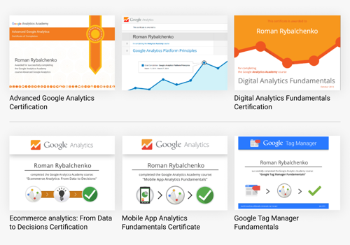 BI & Big Data Consulting & SI Package Example: Our Certificates on Analytics