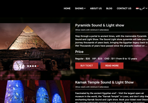 Web Development Package Example: Sound and Light Show Booking Website
