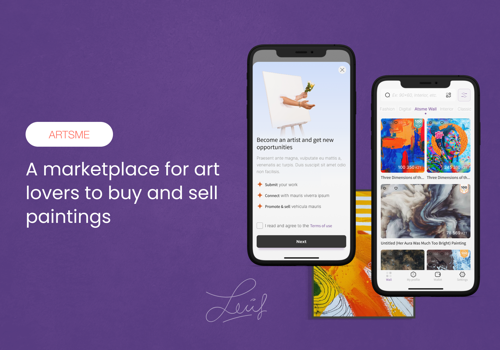 Web Design Package Example: Artsme : mobile app UI/UX design