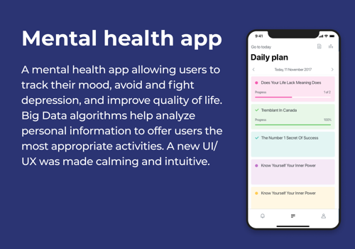Mobile App Development Package Example: Mental health app
