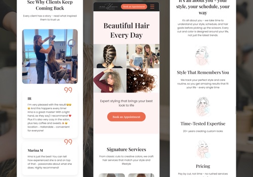 Web Design Package Example: Uvarova Hair Stylist