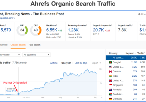 Content Marketing Package Example: 163% Organic Traffic Growth of a News Website