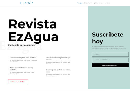 Web Development Package Example: WordPress website for the EzAgua Magazine