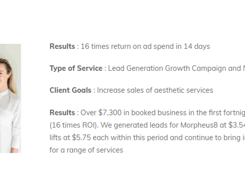 Social Media Marketing Package Example: 16 times return on ad spend in 14 days