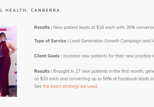 Social Media Marketing Package Example: New patient leads at $16 each with 30% conversion