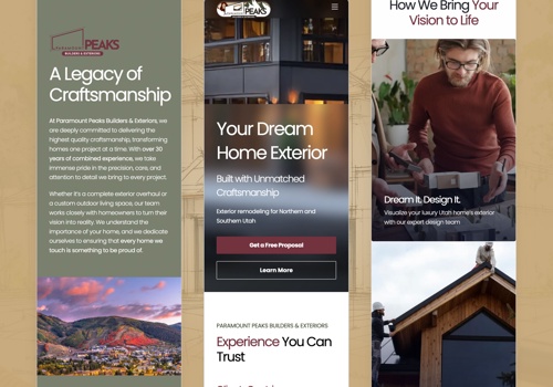 Web Design Package Example: Paramount Peaks: Utah’s Trusted Exterior Remodeler