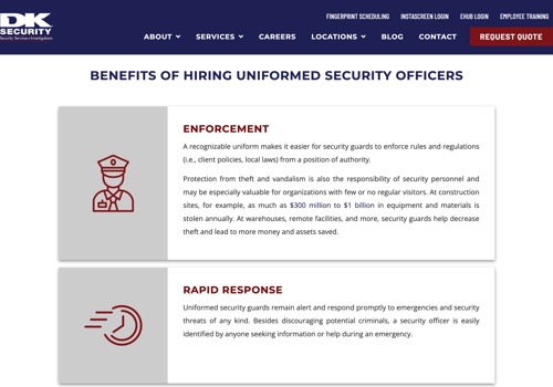 Web Design Package Example: DK Security Web Portfolio