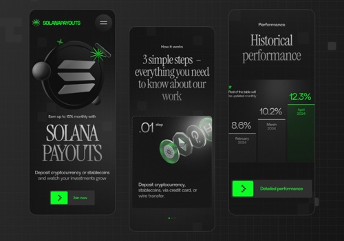 Web Design Package Example: Solana Payouts / Design & Webflow dev / 3D