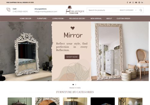E-Commerce Development Package Example: V M Antique Decor (E-Commerce Website development)